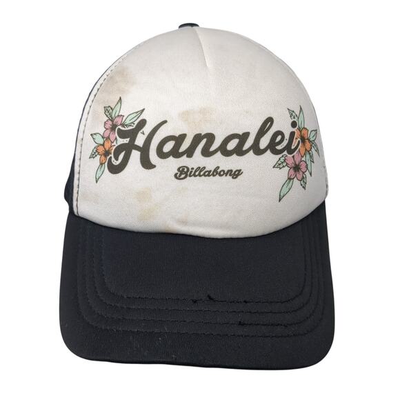 Hanalei Billabong Snapback Trucker Hat Black One Size Mesh Back Flowers - Picture 1 of 9